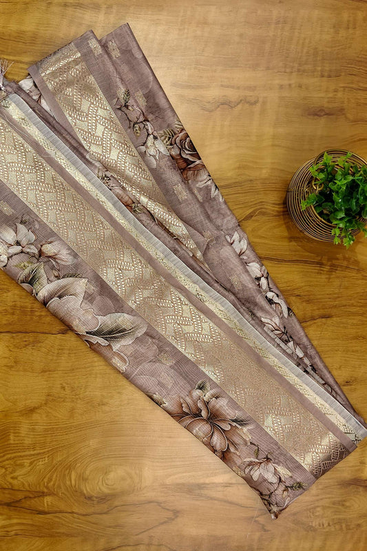 Banarasi Zari Weave Suit Fabric with Contrast Digital Print Dupatta
