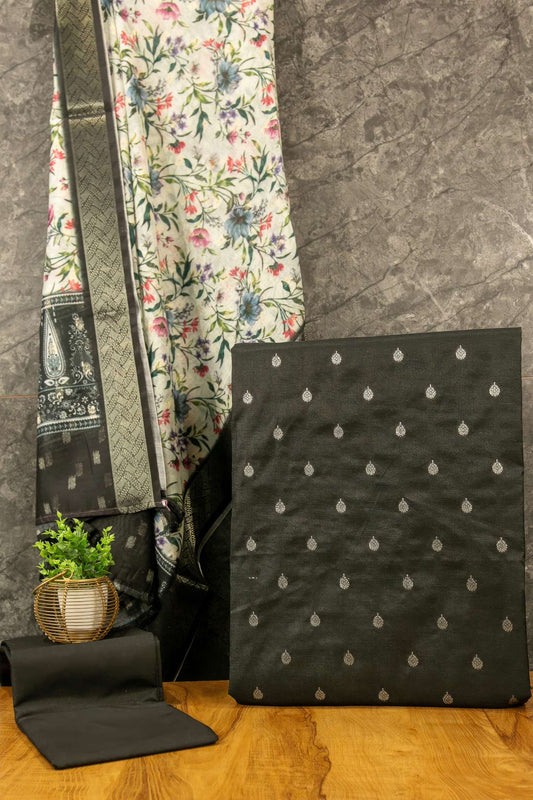 Banarasi Zari Weave Suit Fabric with Contrast Digital Print Dupatta