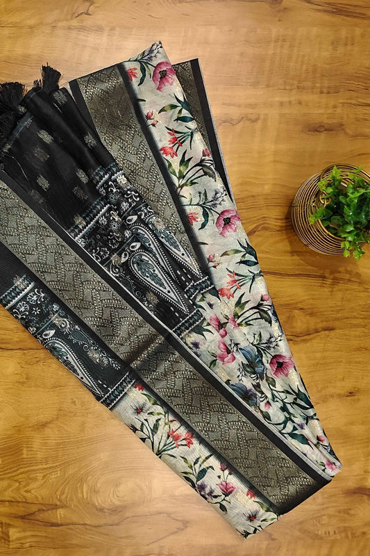 Banarasi Zari Weave Suit Fabric with Contrast Digital Print Dupatta