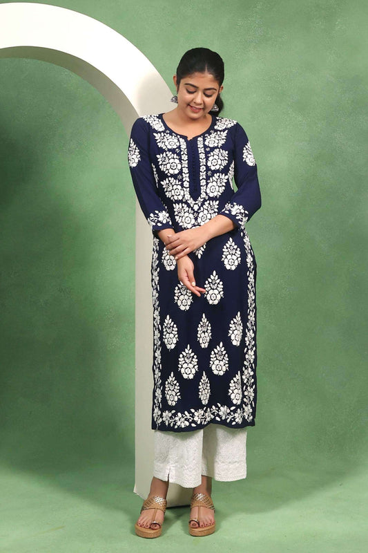 Chikankari Handwork Rayon Straight Kurta for Women