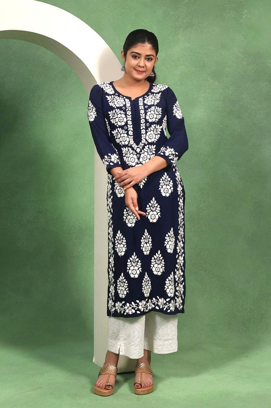 Chikankari Handwork Rayon Straight Kurta for Women
