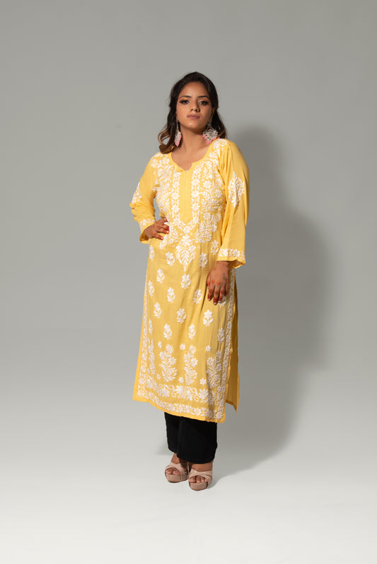 Noori Modal Kashmiri Daman Chikankari Kurti