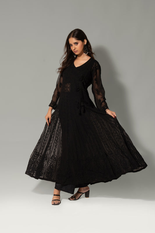 Kali Chikankari Angarkha Anarkali