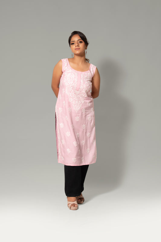 Noori Sleeveless Rayon Chikankari Kurti