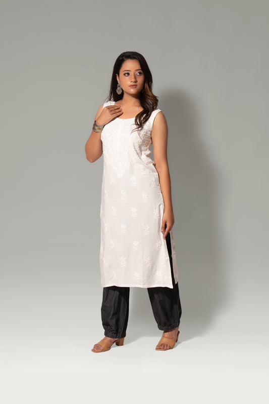 Noori Sleeveless Rayon Chikankari Kurti