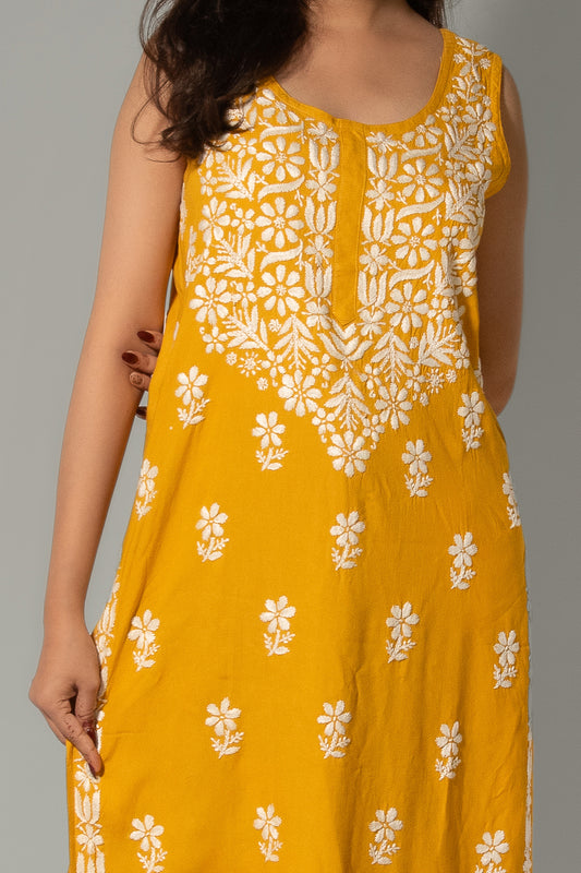 Noori Sleeveless Rayon Chikankari Kurti