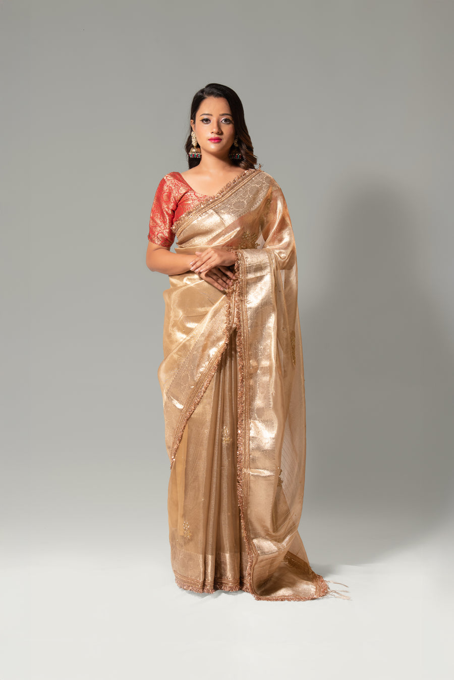 Shadow Elegance – Banarasi Tissue Handwork Saree