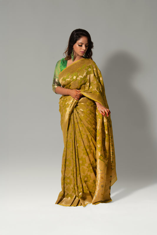 Whispers of Tradition – Khaddi Georgette Bandhani