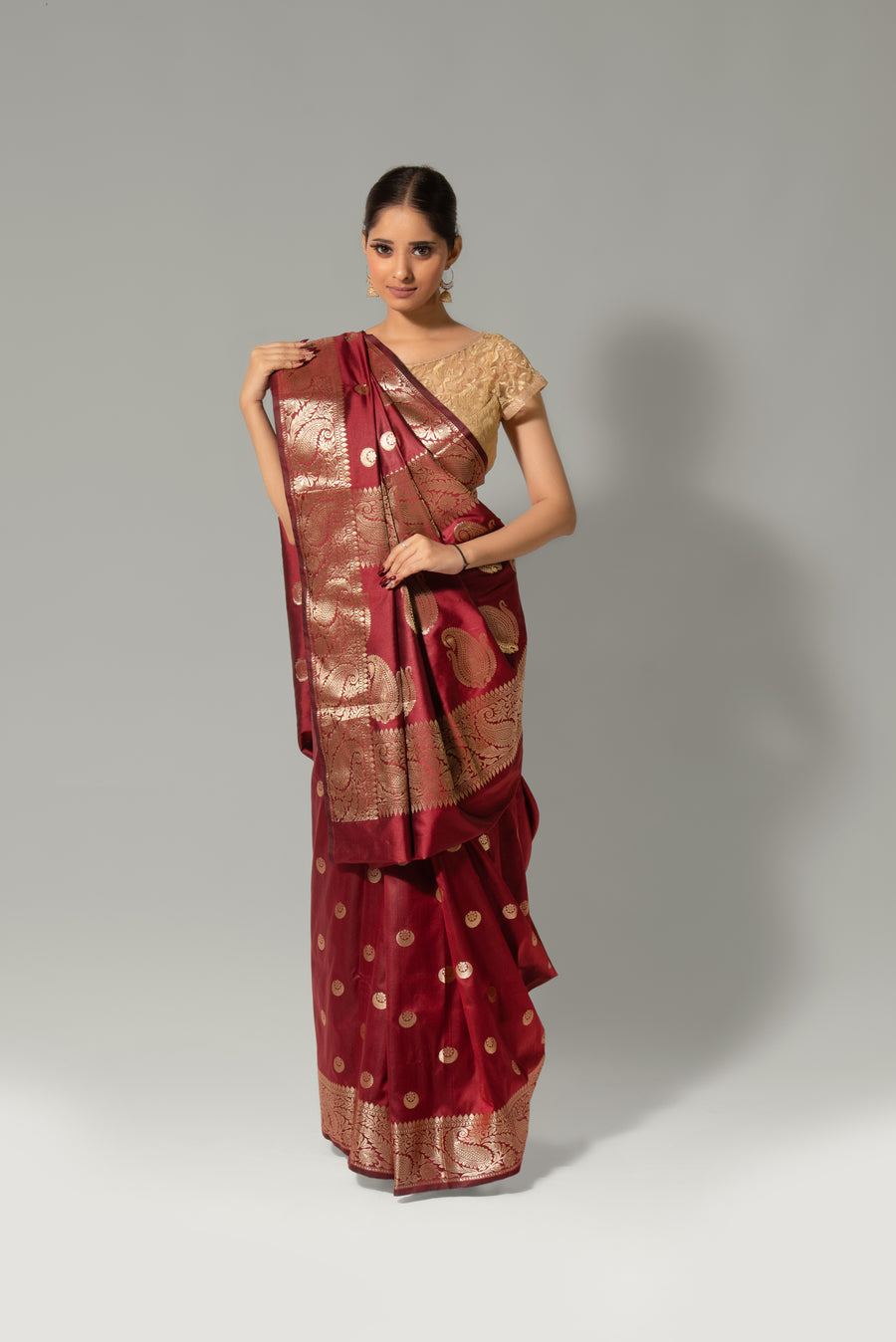 Moonlit Elegance – Chand Buti Katan Silk Saree