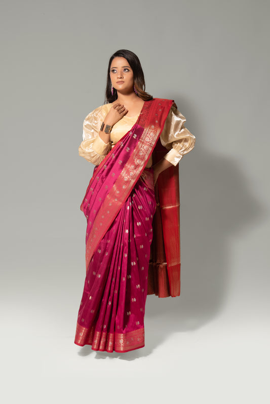 Twilight Elegance – Light Border Buti Silk