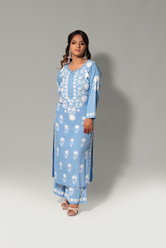 Rayon Chikankari Midi Plazzo Set