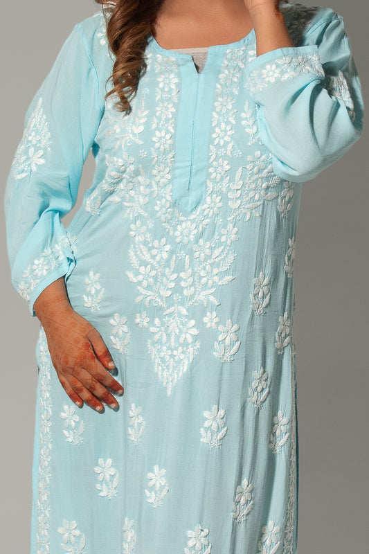 Noori Modal Kashmiri Daman Chikankari Kurti