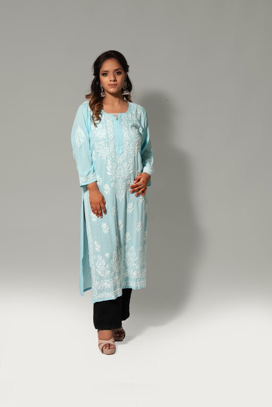 Noori Modal Kashmiri Daman Chikankari Kurti