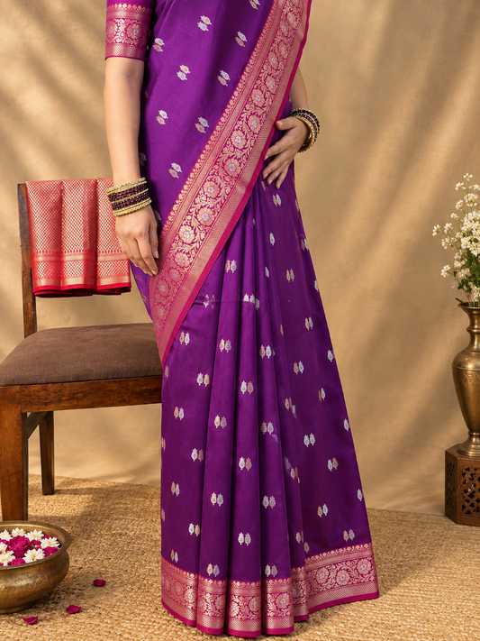 Twilight elegance- light buti border silk saree