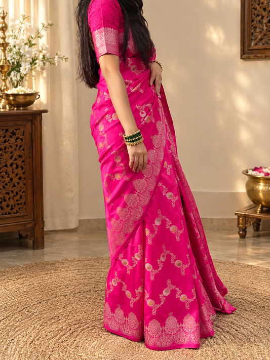 Hot Pink Katan Saree