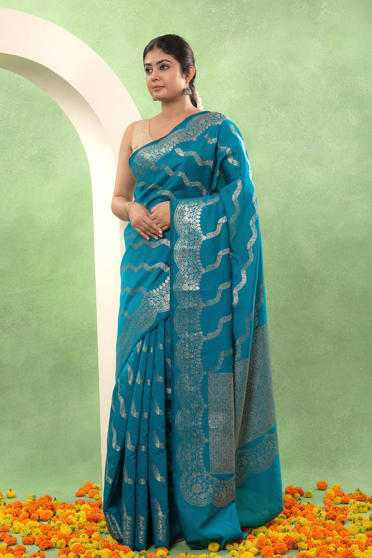 Teal Ember Banarasi – Katan Style Saree