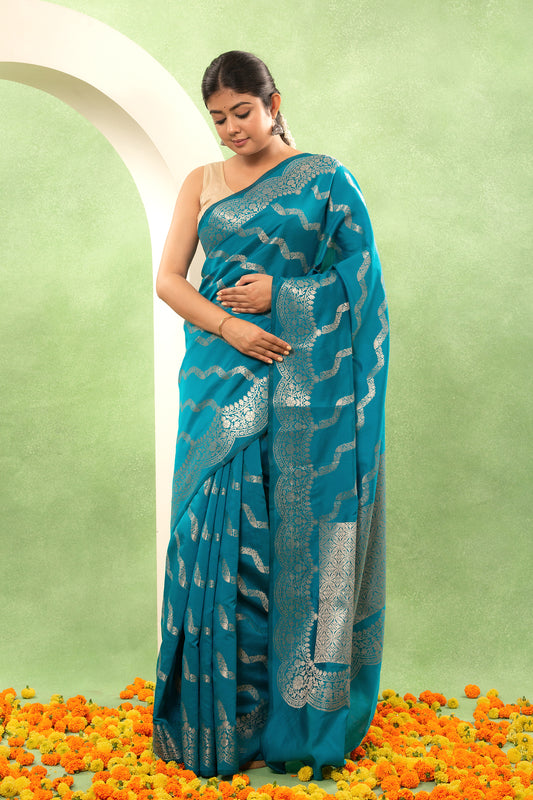 Teal Ember Banarasi – Katan Style Saree