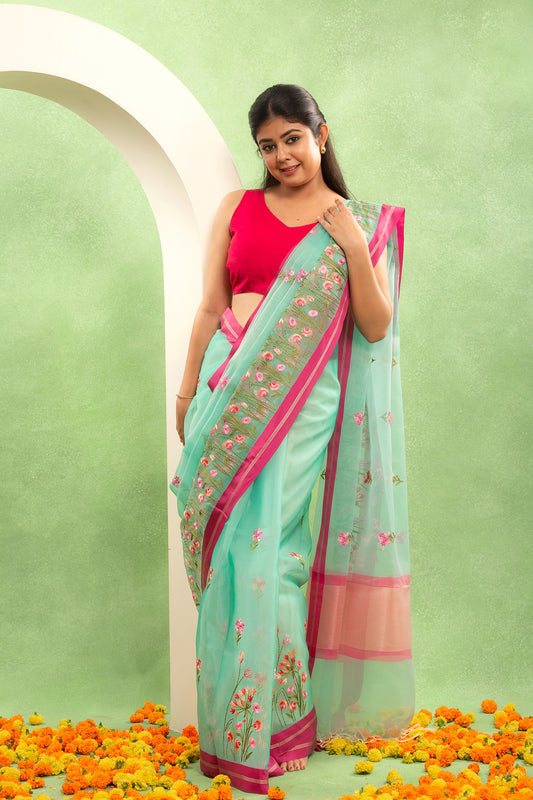 Aqua Mist Banarasi Organza Saree