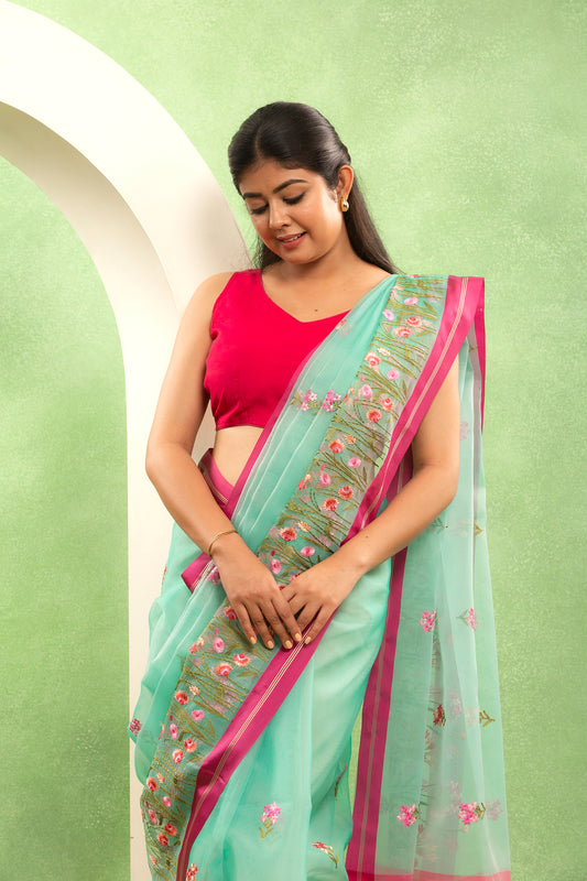 Aqua Mist Banarasi Organza Saree