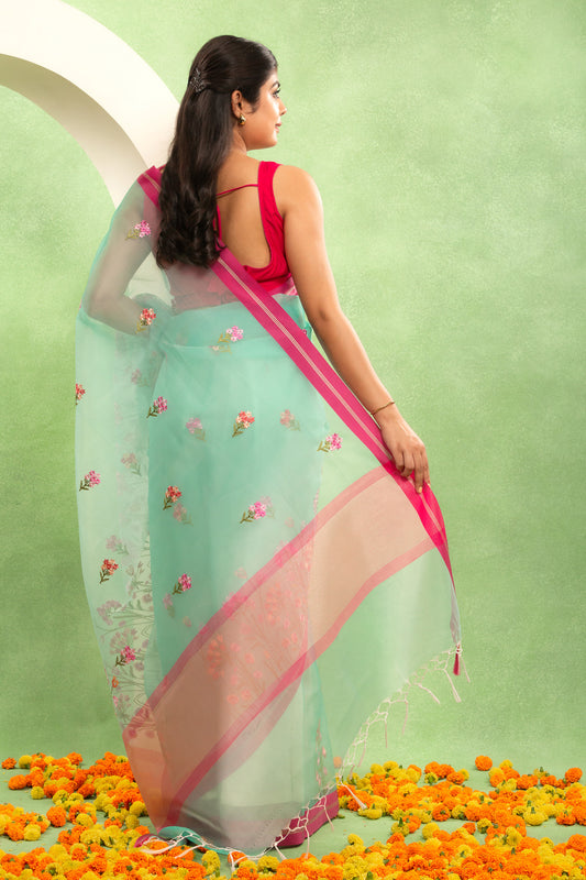 Aqua Mist Banarasi Organza Saree