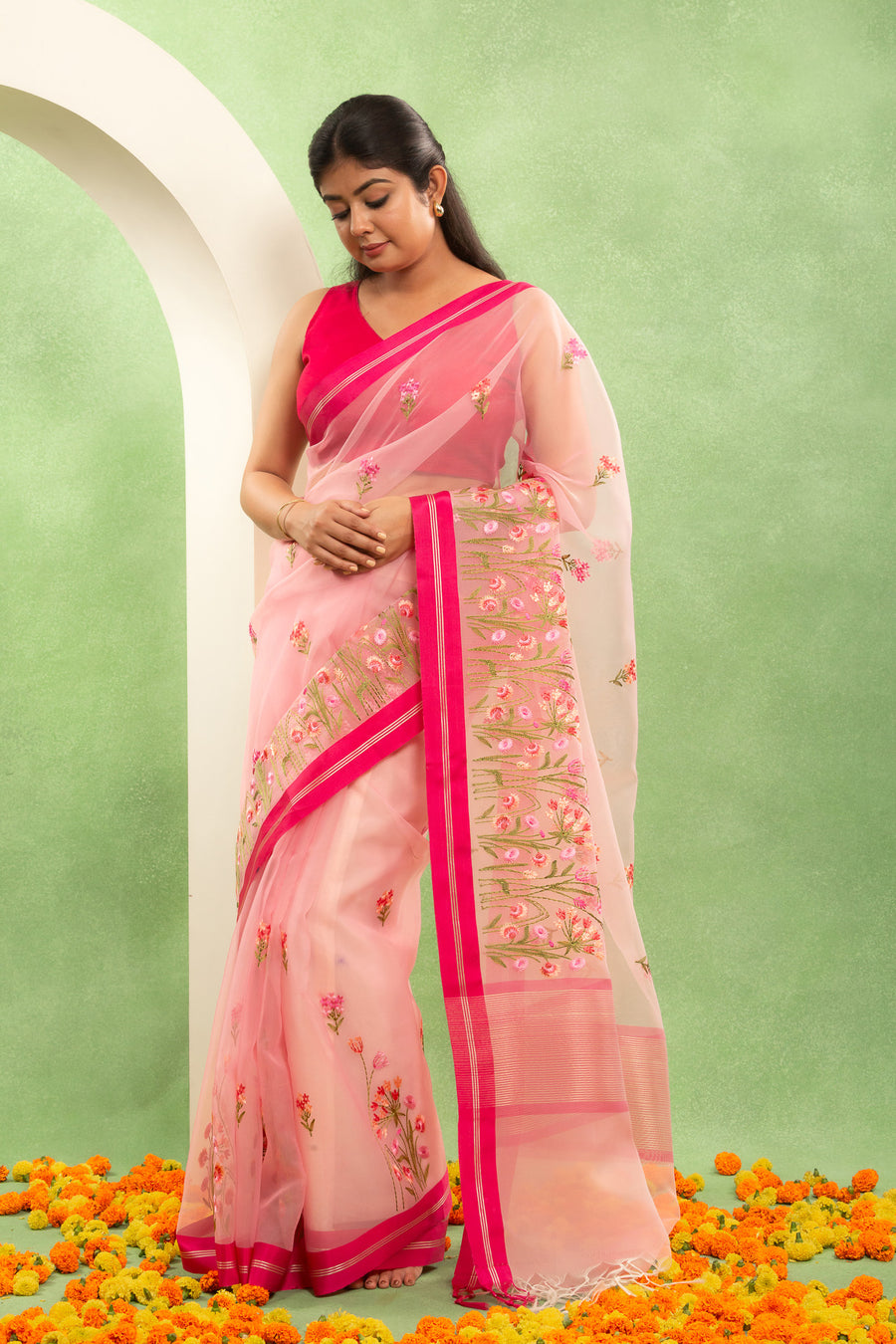 Blush Pink Banarasi Organza Saree