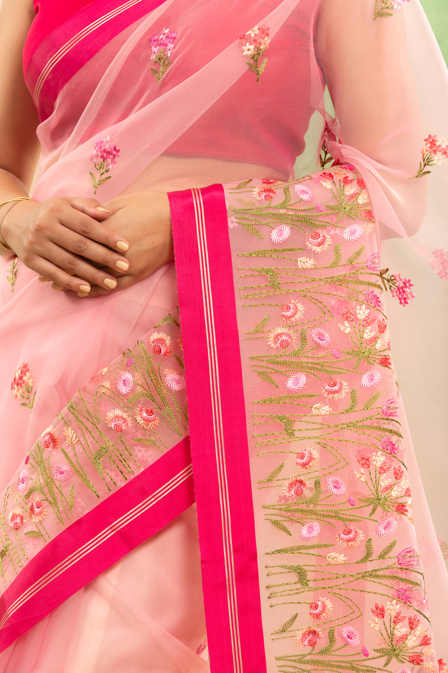 Blush Pink Banarasi Organza Saree