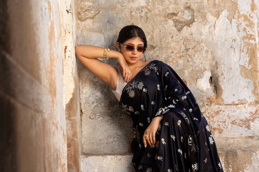 Midnight Grace– Open Border Mashru Silk