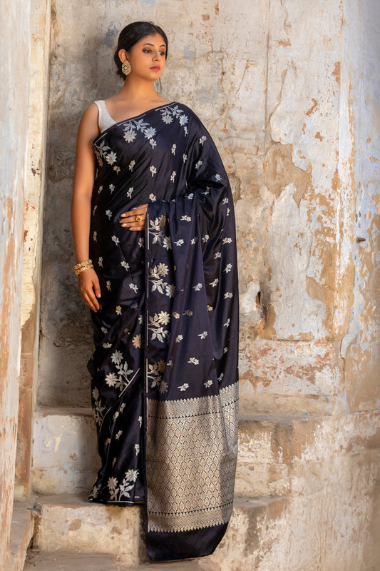 Midnight Grace– Open Border Mashru Silk
