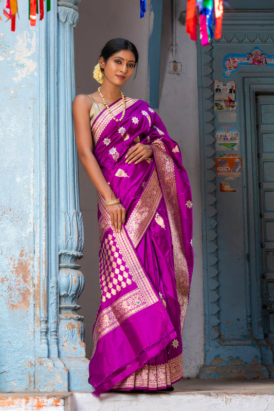 Pure Katan Banarsi Handloom - Meenakari