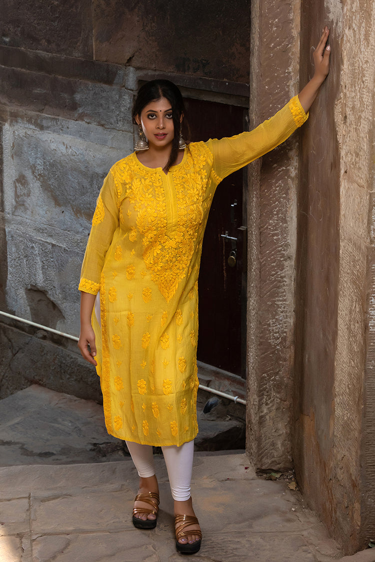 Noori Mul Chanderi Kashmiri Dyed Mukesh Kurti