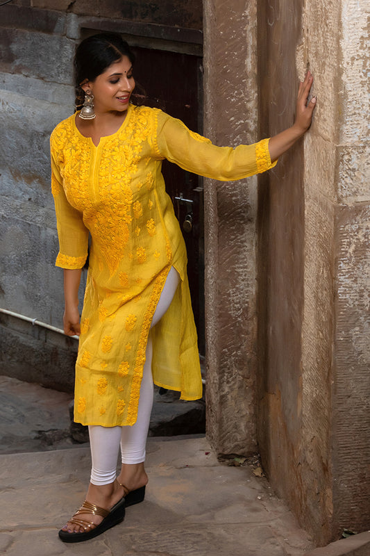 Noori Mul Chanderi Kashmiri Dyed Mukesh Kurti