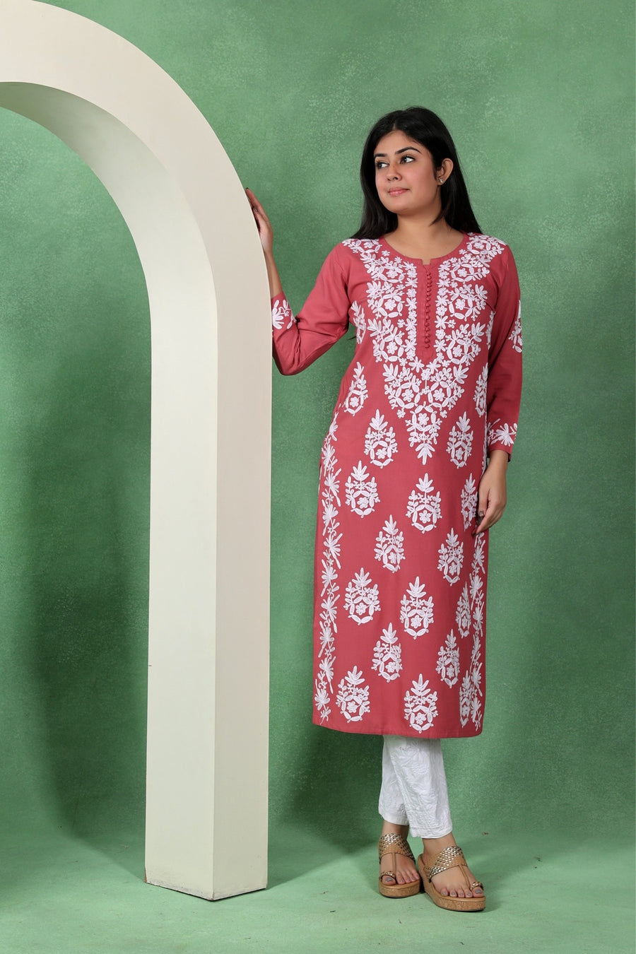 Chikankari Aari Embroidered Straight Kurta for Women