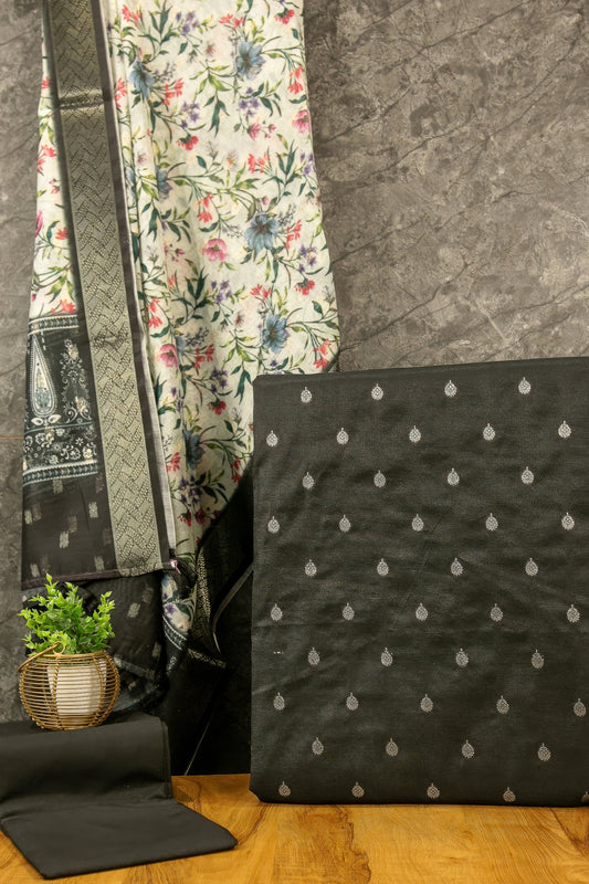 Banarasi Zari Weave Suit Fabric with Contrast Digital Print Dupatta