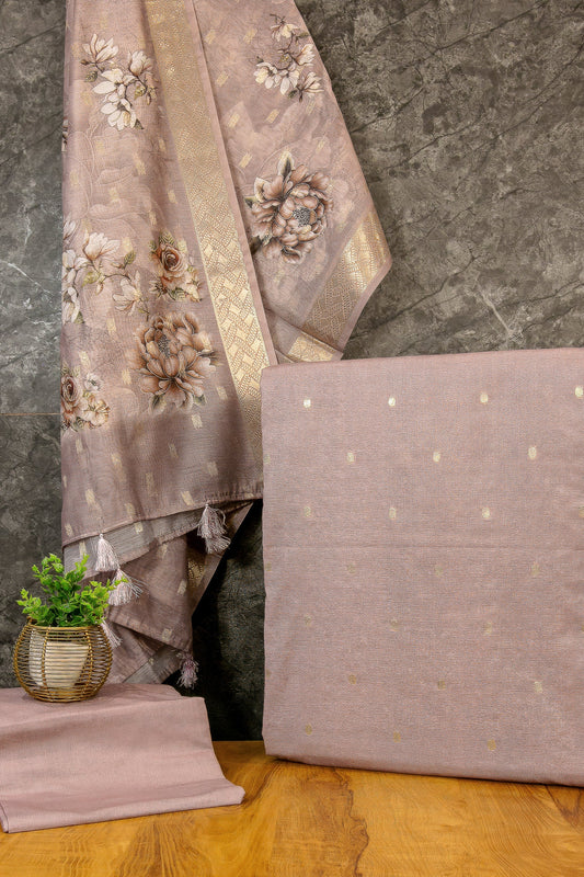 Banarasi Zari Weave Suit Fabric with Contrast Digital Print Dupatta