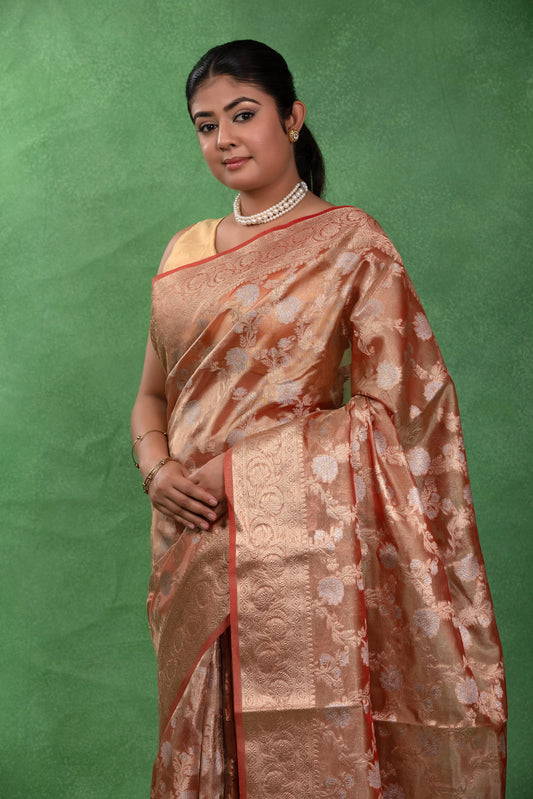 Rust orange tissue silk saree