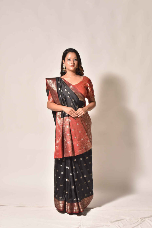 Twilight Elegance – Light Border Buti Silk